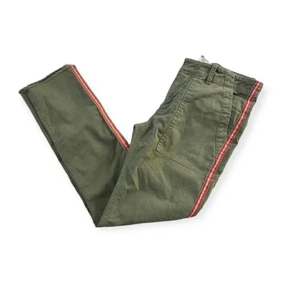 Nili‎ Lotan Jenna Pant With Side Tape, Camo Green with red tape, Size 0